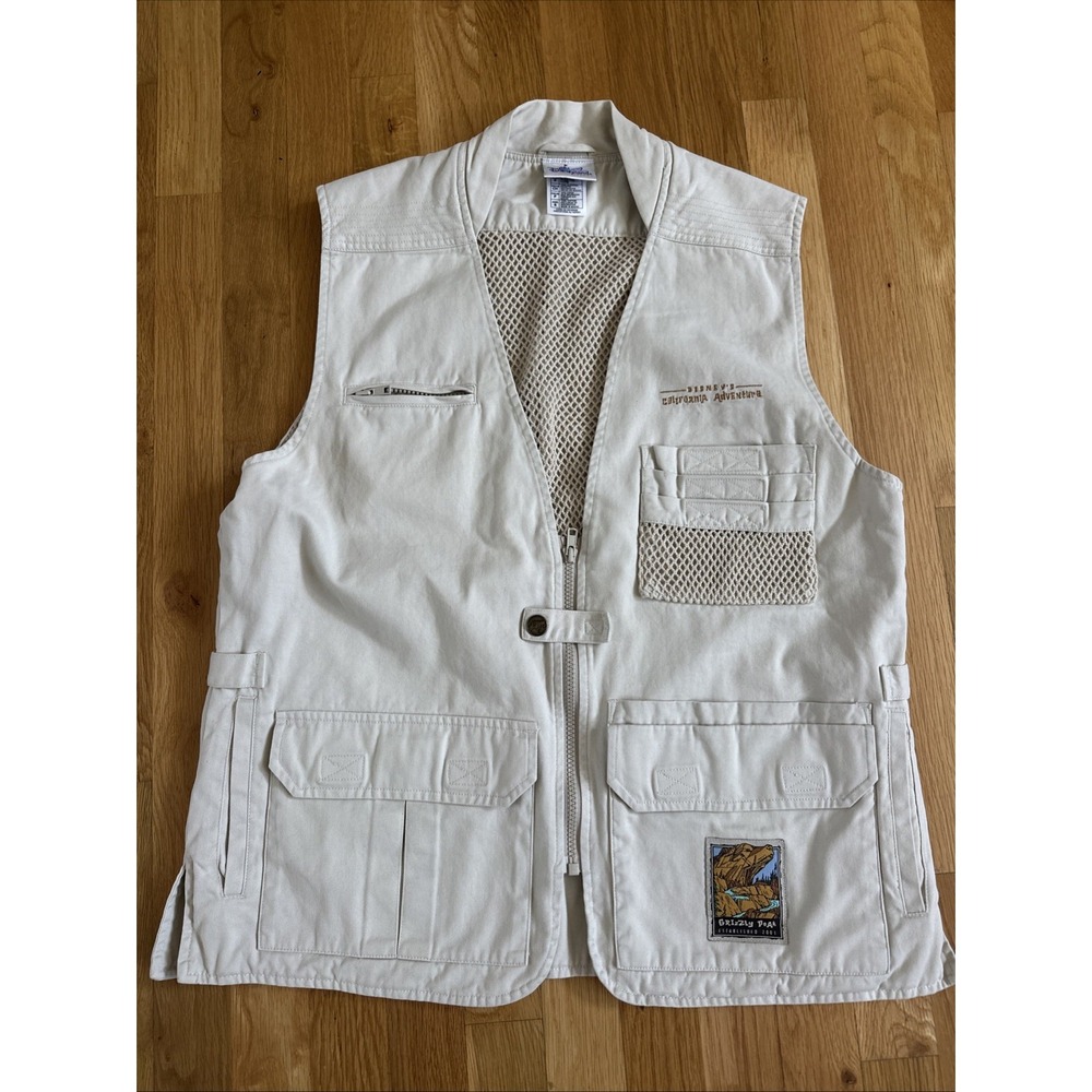 Disney Vest Mens‎ Small Beige California Adventure Park Full Zip Vented Adult